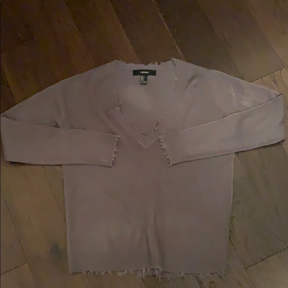 Grey Distressed V-Neck Forever 21 Sweater